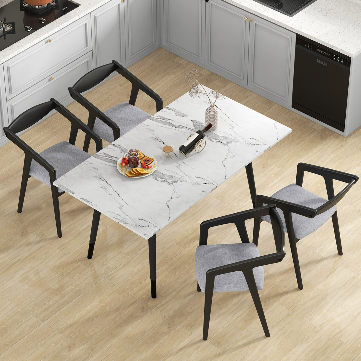 Wooden Dining Chair Set of 2 - Black + Gray