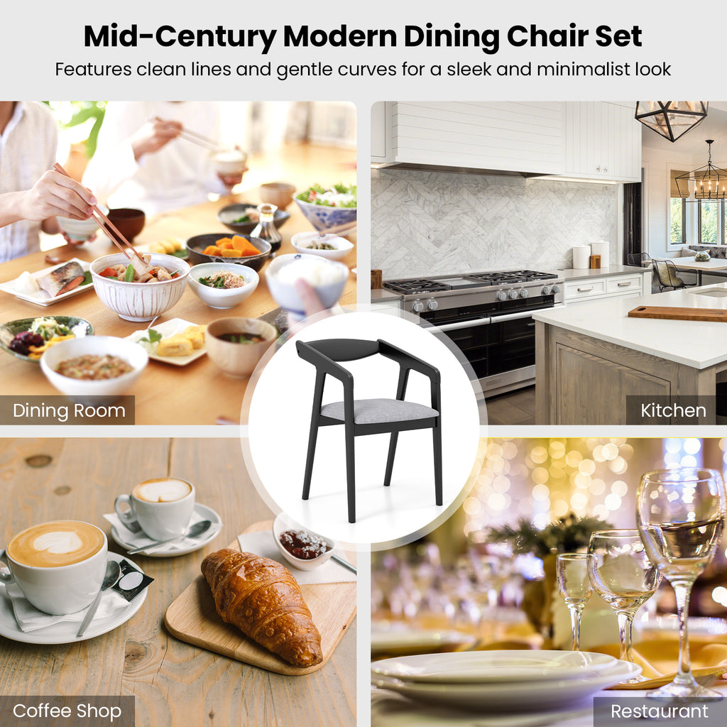 Wooden Dining Chair Set of 2 - Black + Gray
