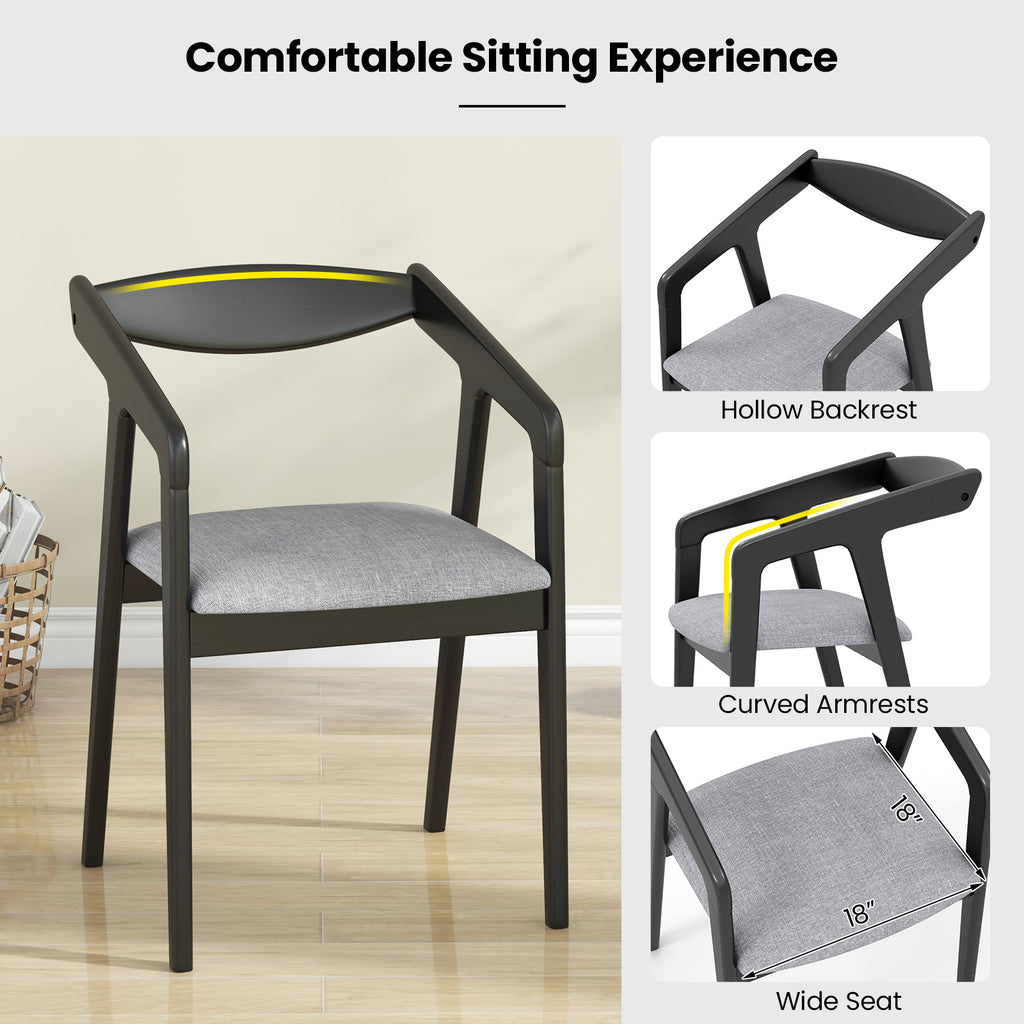Wooden Dining Chair Set of 2 - Black + Gray