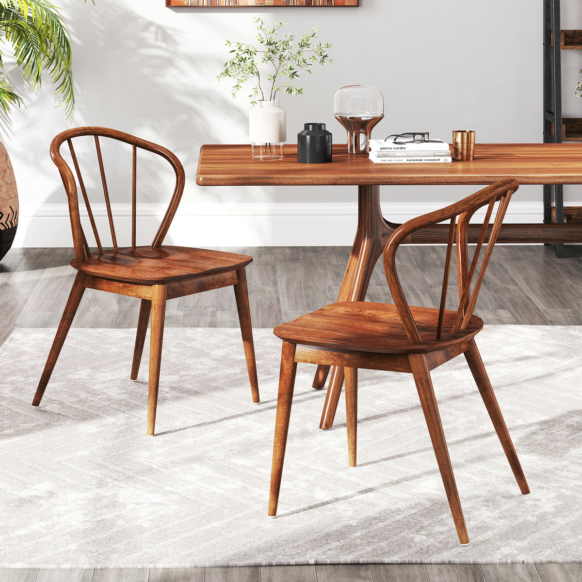 Wooden Dining Chair Set of 2 - Curved Backrest, Black