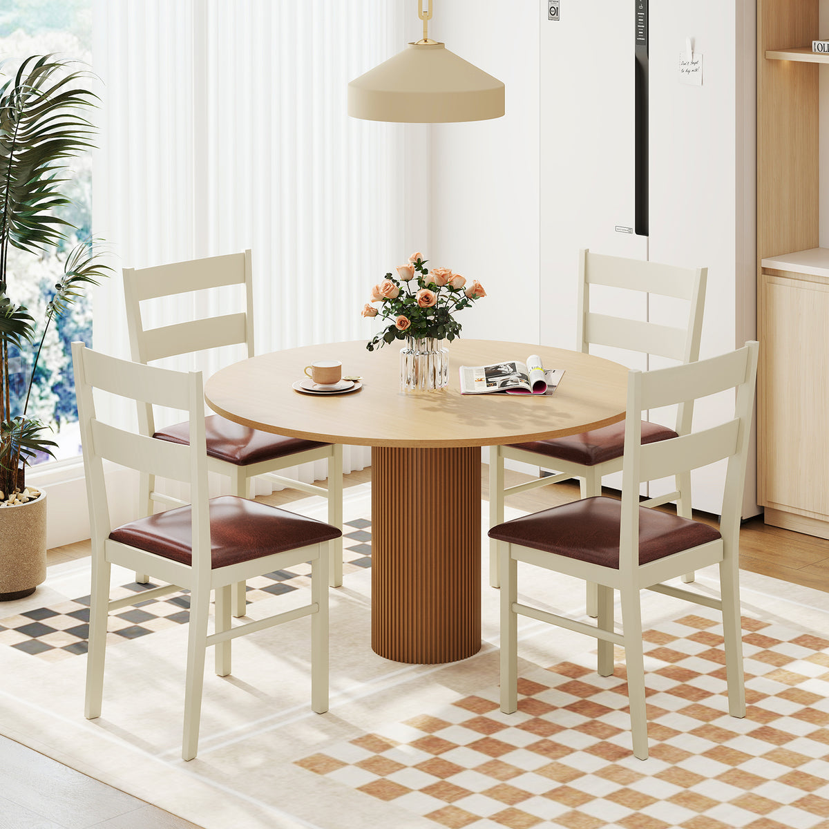 Dining Chairs Set of 2 PU Leather Upholstered Armless - White, 35 Inch