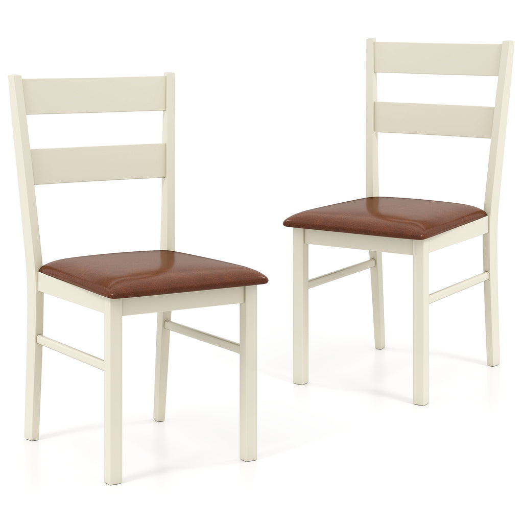 Dining Chairs Set of 2 PU Leather Upholstered Armless - White, 35 Inch
