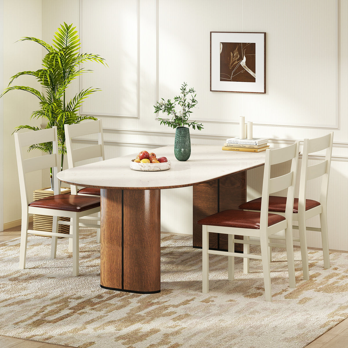 Dining Chairs Set of 2 PU Leather Upholstered Armless - White, 35 Inch
