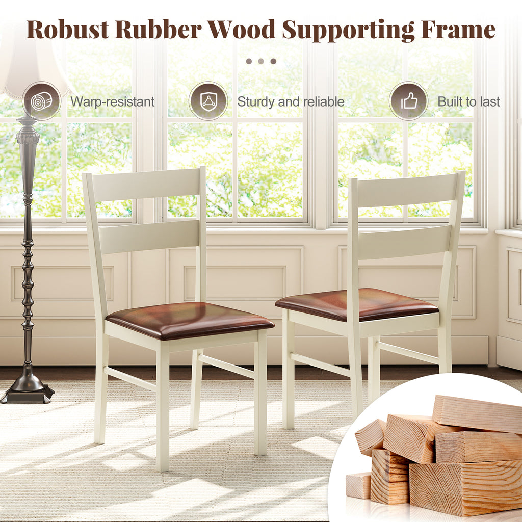 Dining Chairs Set of 2 PU Leather Upholstered Armless - White, 35 Inch