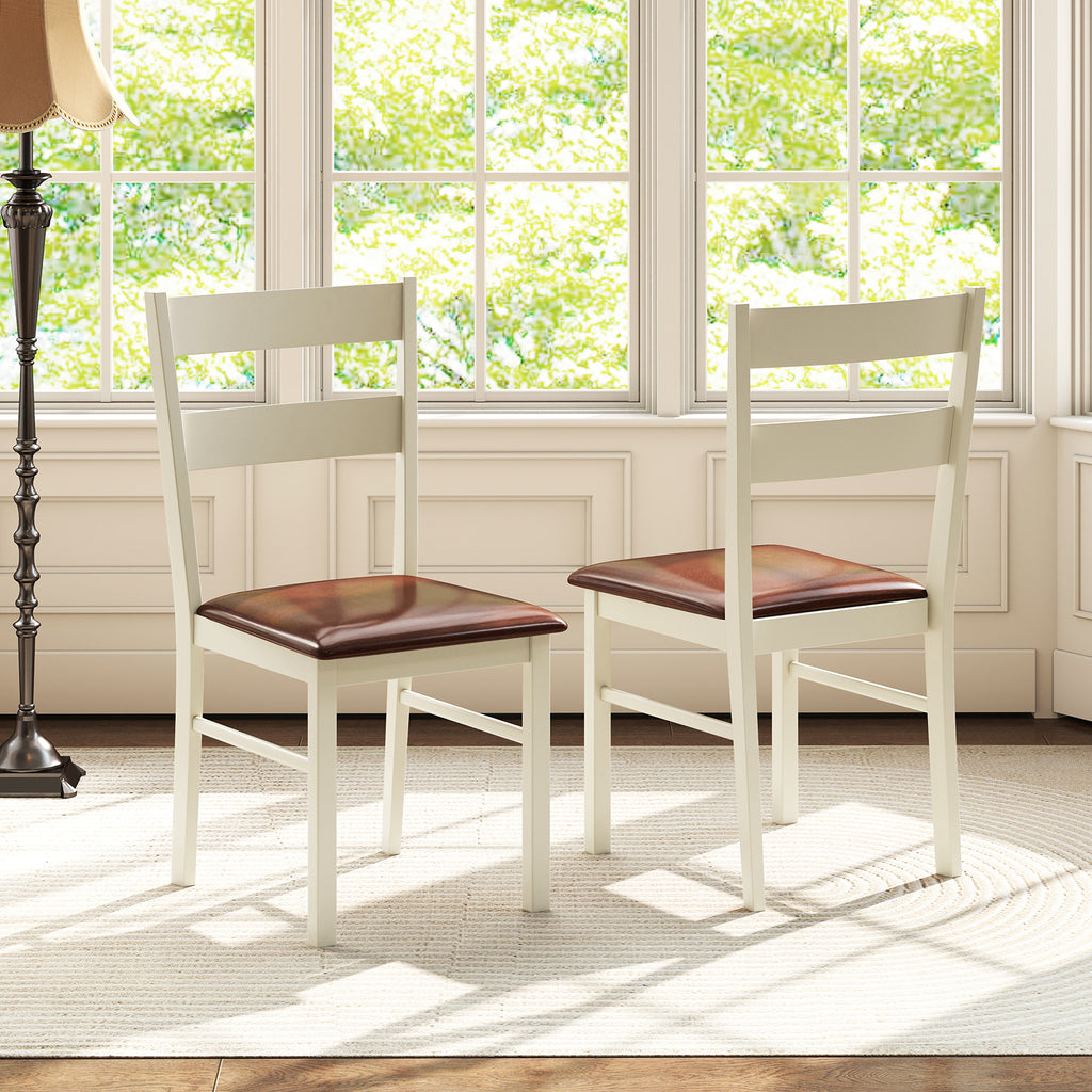 Dining Chairs Set of 2 PU Leather Upholstered Armless - White, 35 Inch