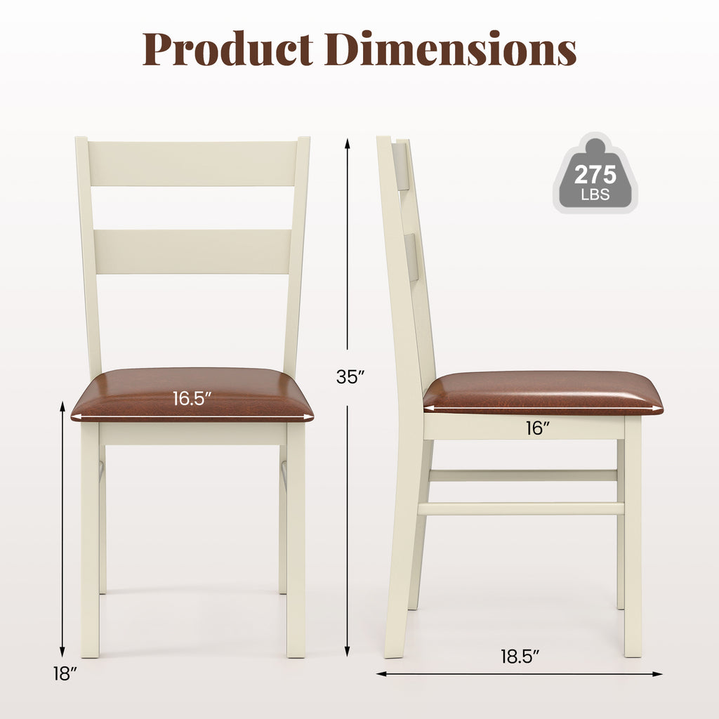 Dining Chairs Set of 2 PU Leather Upholstered Armless - White, 35 Inch