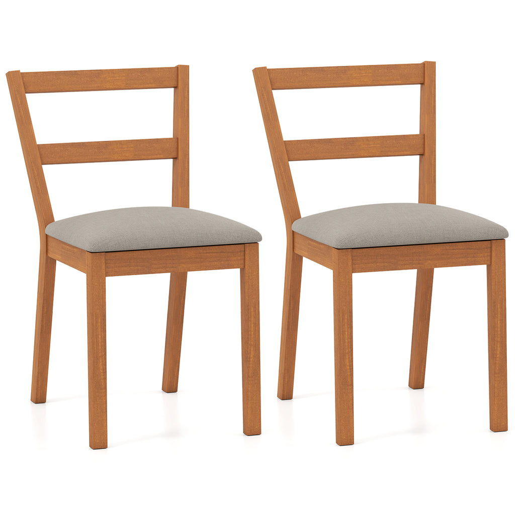 Wooden Dining Chair Set of 2 - Brown Upholstered Farmhouse Kitchen Chair