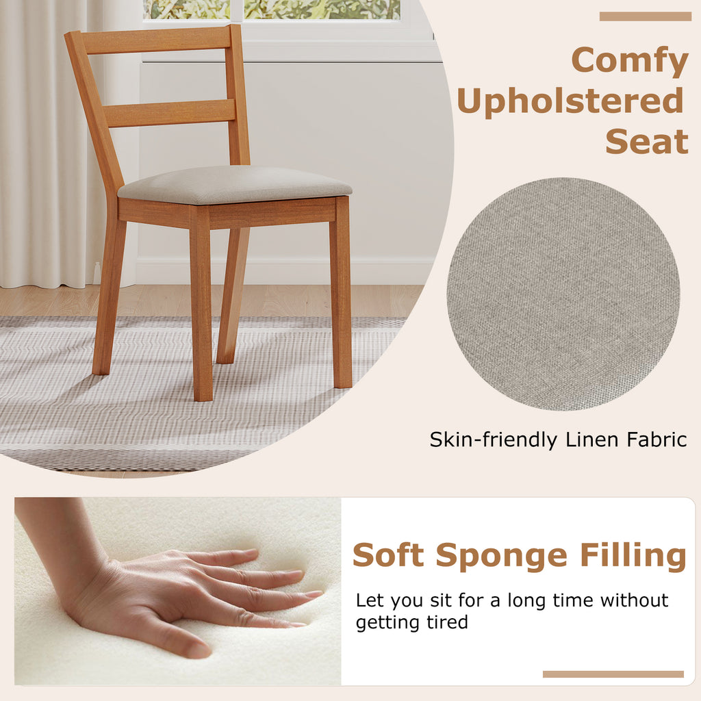 Wooden Dining Chair Set of 2 - Brown Upholstered Farmhouse Kitchen Chair