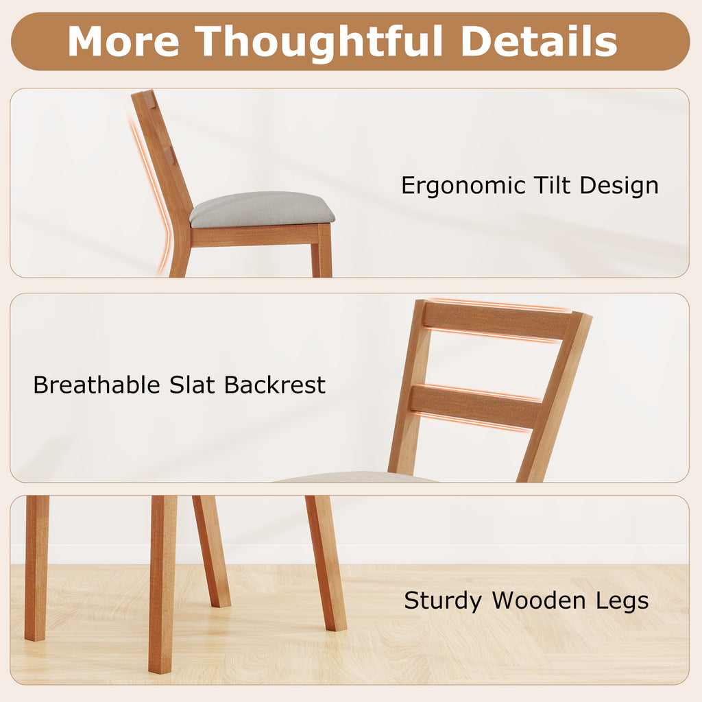 Wooden Dining Chair Set of 2 - Brown Upholstered Farmhouse Kitchen Chair