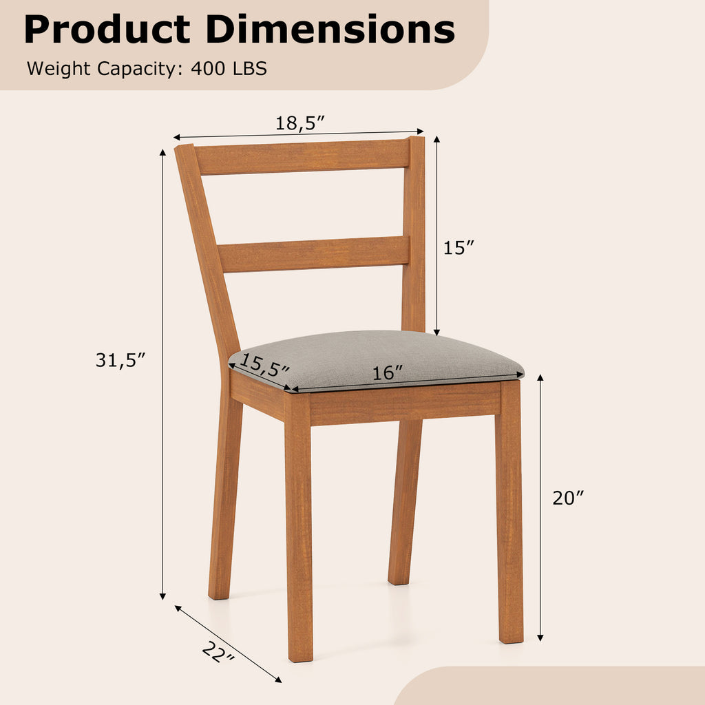 Wooden Dining Chair Set of 2 - Brown Upholstered Farmhouse Kitchen Chair