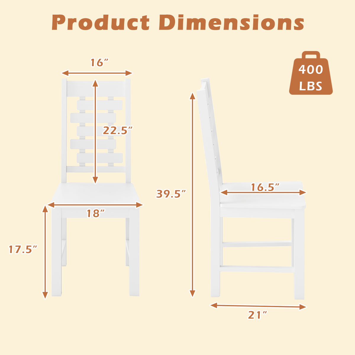 Wooden Dining Chair Set of 2 - White