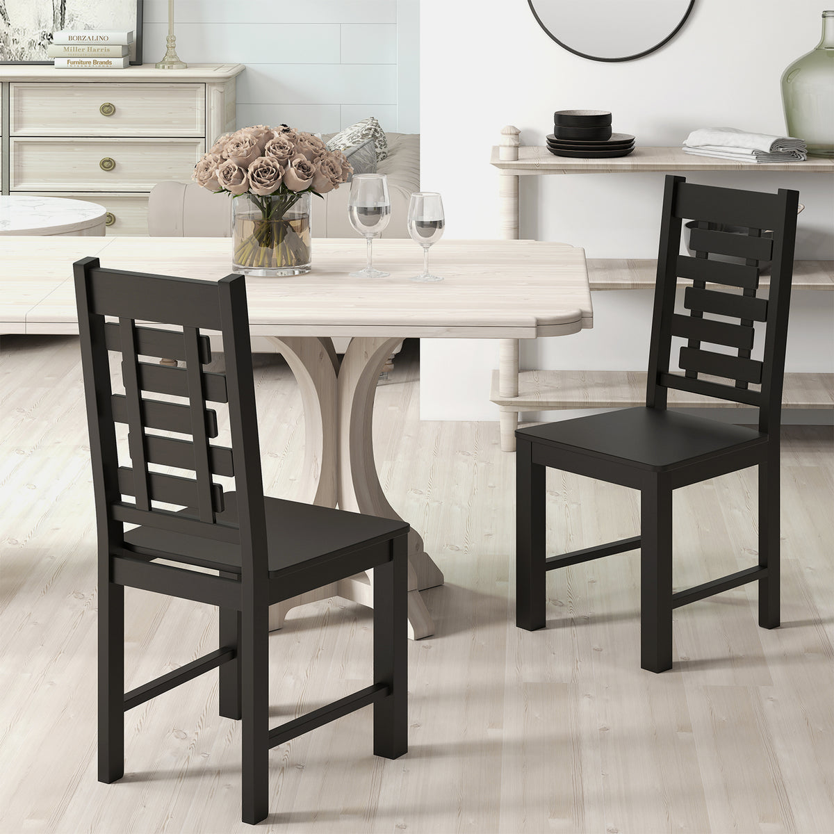 Wooden Dining Chair Set of 2 - White