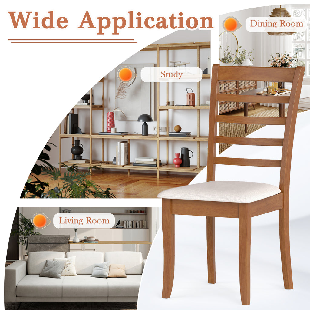 Wooden Dining Chairs Set of 2 Upholstered - Beige