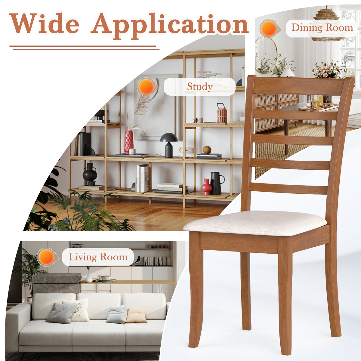 Wooden Dining Chairs Set of 2 Upholstered - Beige