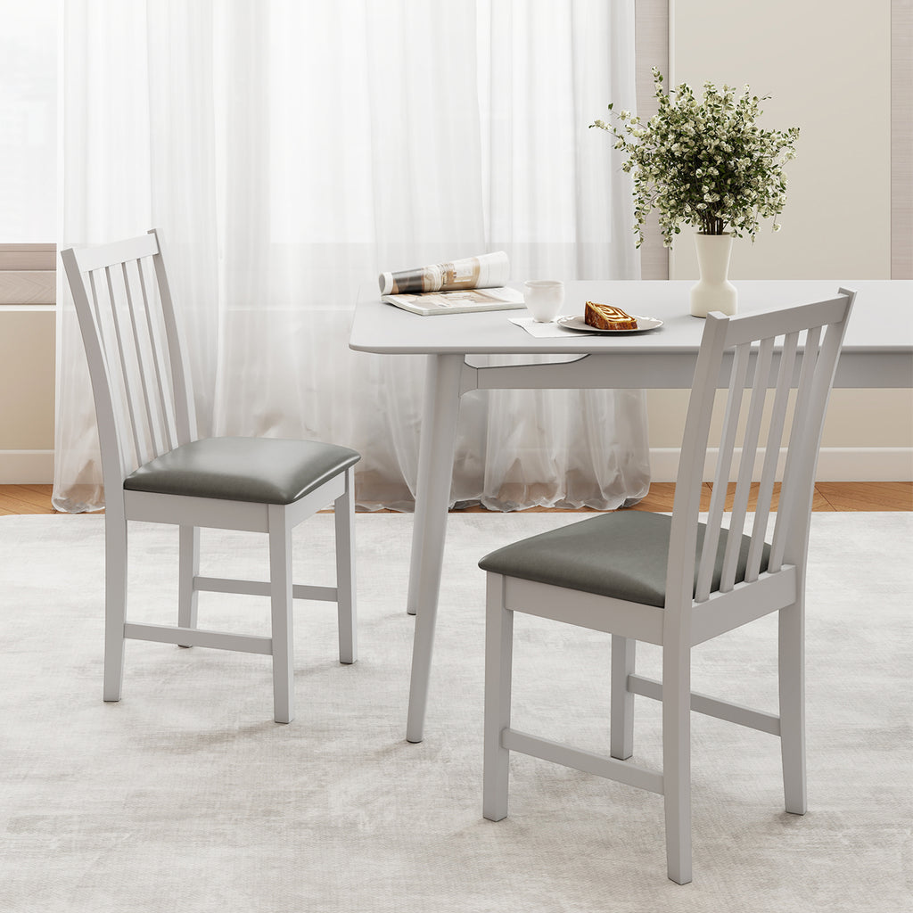 Wooden Dining Chair Set of 2 - White, Vertical Slat with PVC Leather