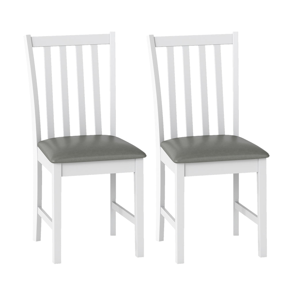 Wooden Dining Chair Set of 2 - White, Vertical Slat with PVC Leather