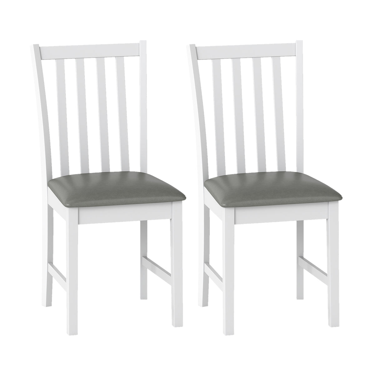 Wooden Dining Chair Set of 2 - White, Vertical Slat with PVC Leather