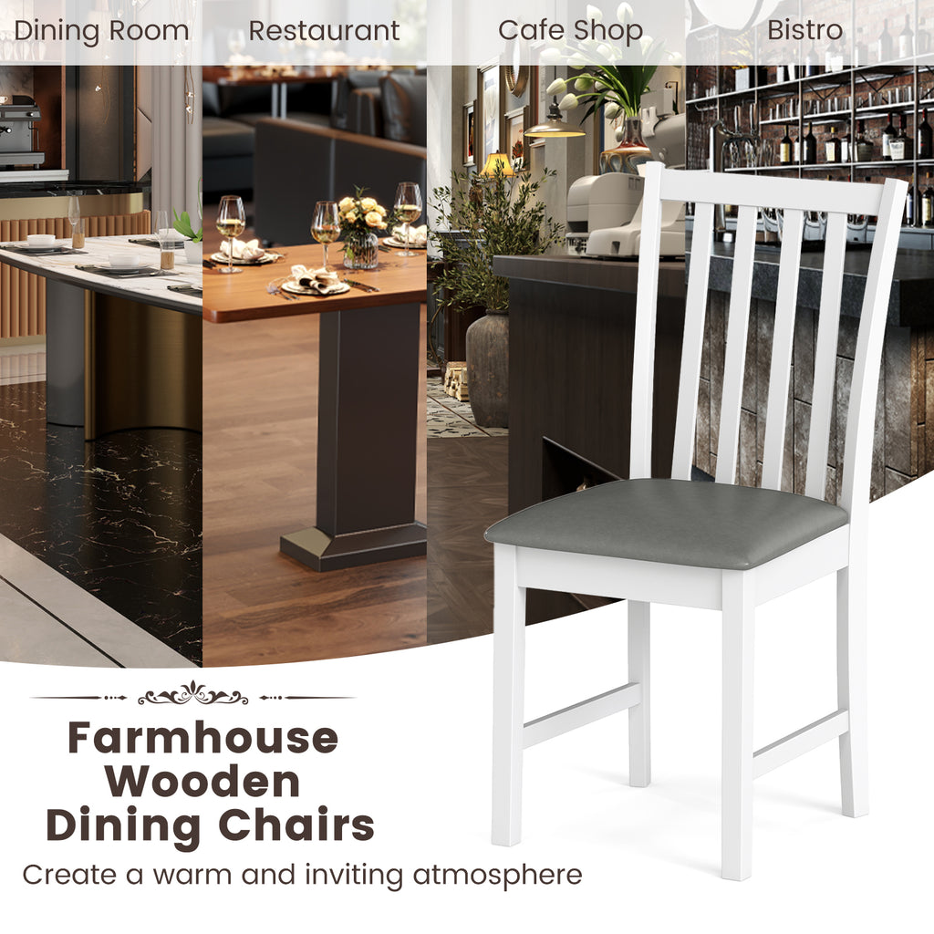 Wooden Dining Chair Set of 2 - White, Vertical Slat with PVC Leather