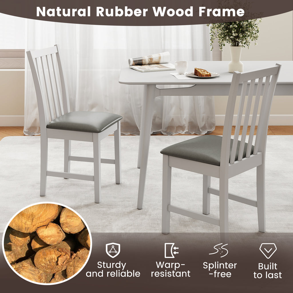 Wooden Dining Chair Set of 2 - White, Vertical Slat with PVC Leather