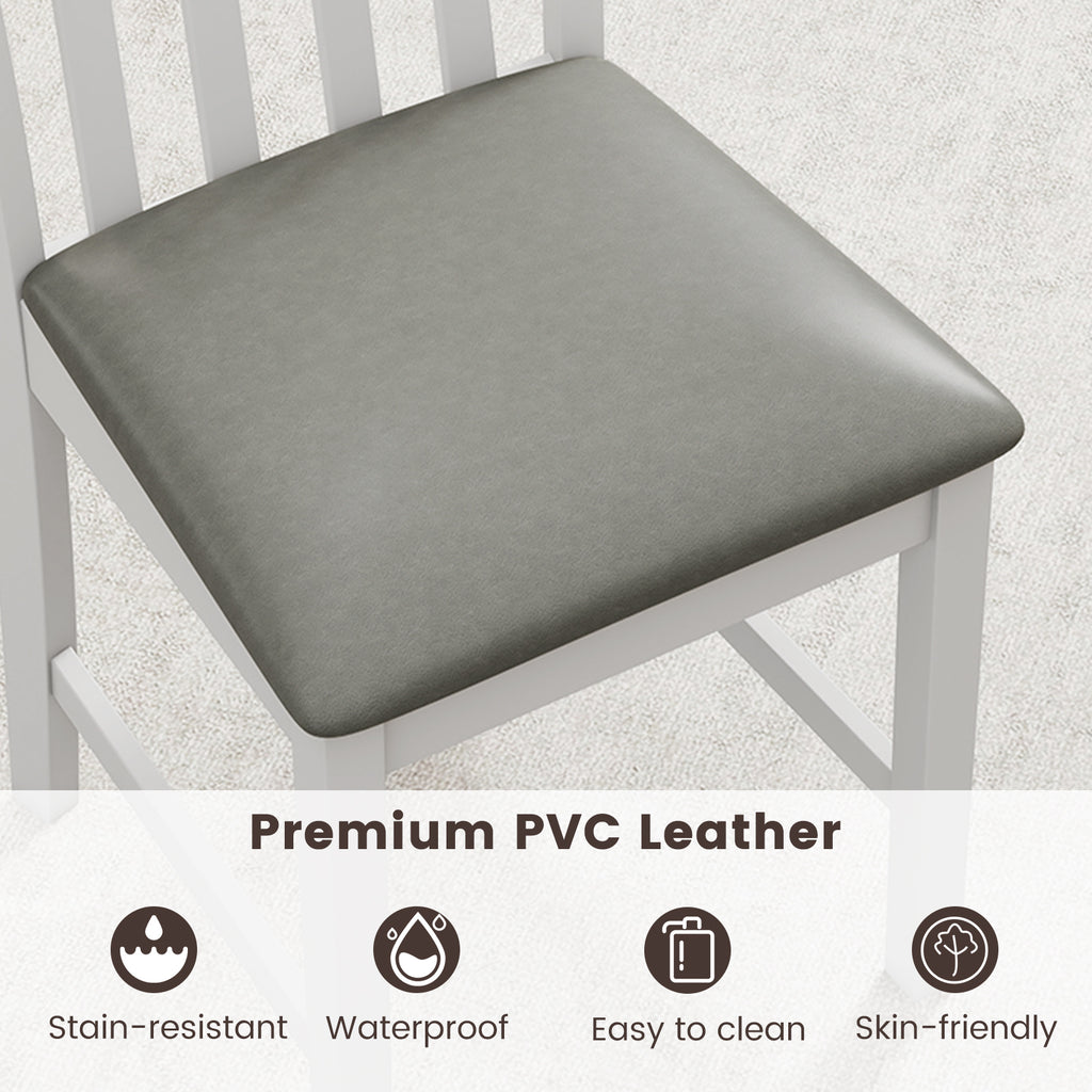 Wooden Dining Chair Set of 2 - White, Vertical Slat with PVC Leather