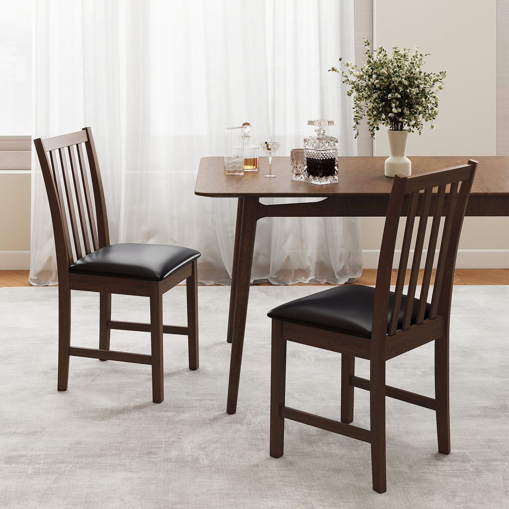Wooden Dining Chair Set of 2 - White, Vertical Slat with PVC Leather