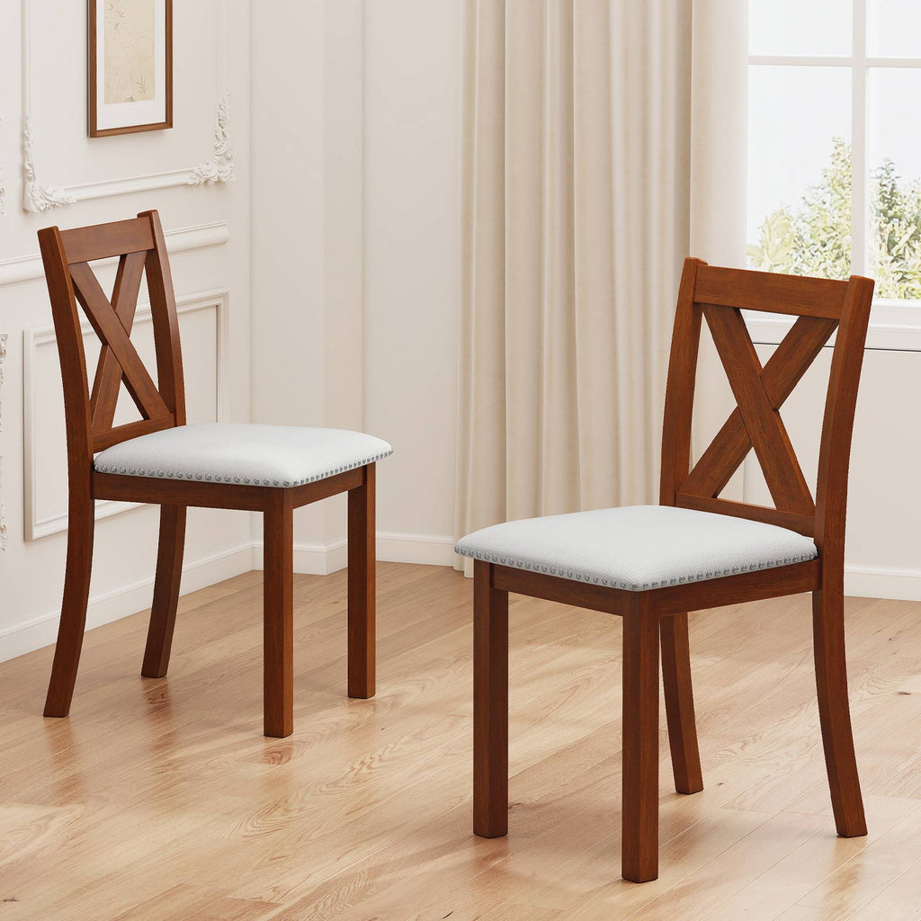 Wooden Dining Chair Set of 2, Padded Seat, Curved Back – Beige