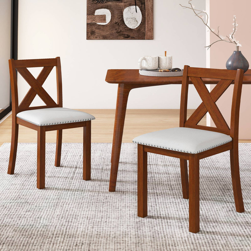 Wooden Dining Chair Set of 2, Padded Seat, Curved Back – Beige