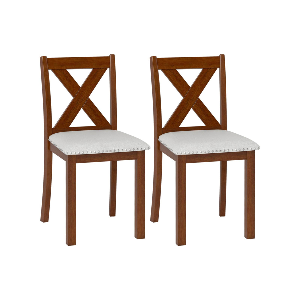 Wooden Dining Chair Set of 2, Padded Seat, Curved Back – Beige