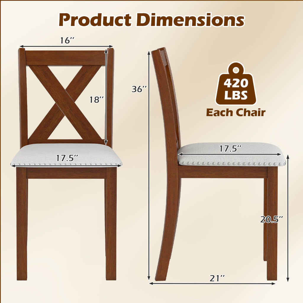 Wooden Dining Chair Set of 2, Padded Seat, Curved Back – Beige
