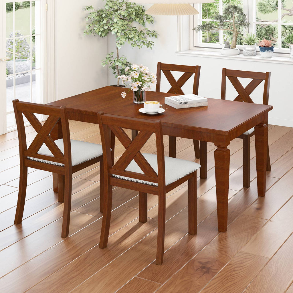 Wooden Dining Chair Set of 2, Padded Seat, Curved Back – Beige