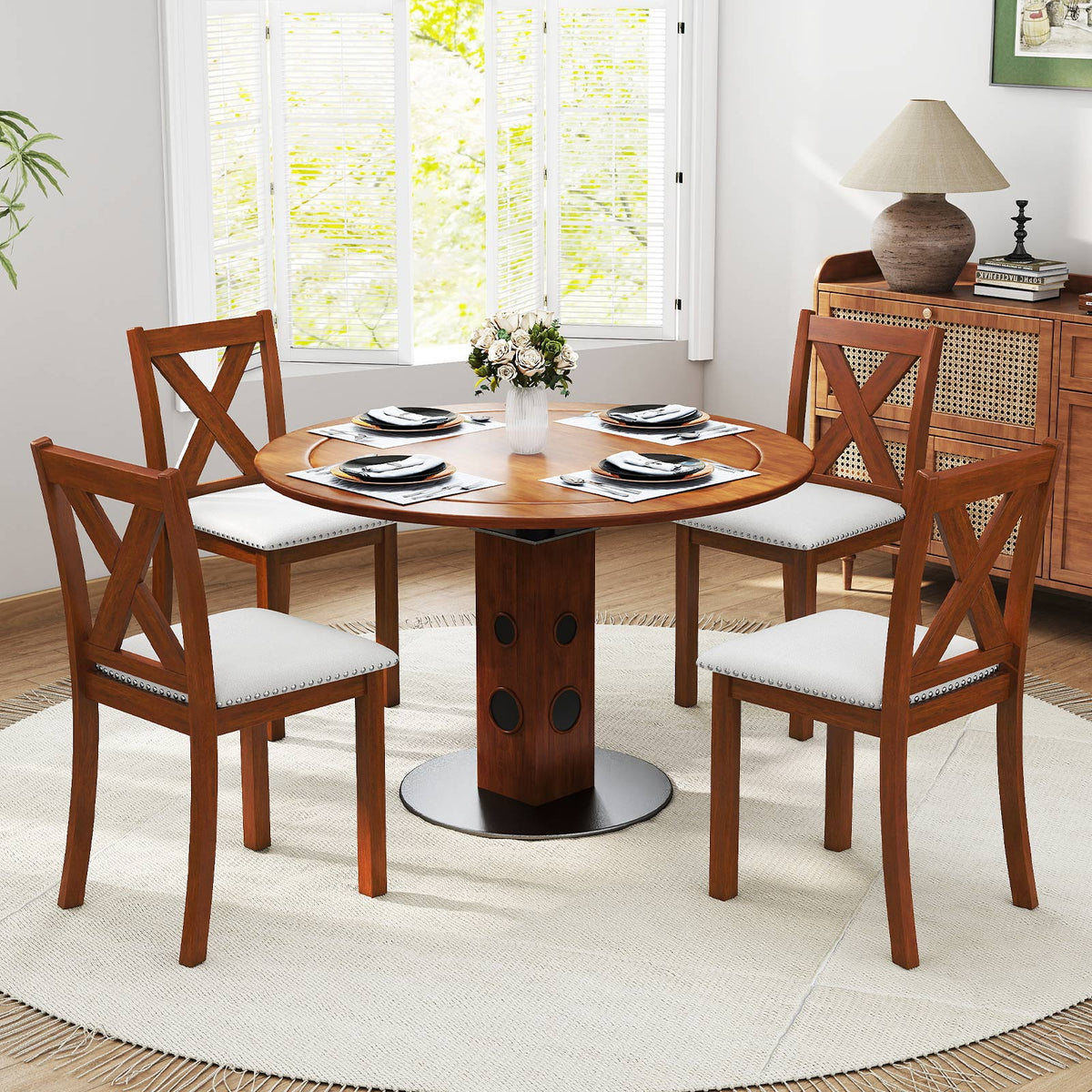Wooden Dining Chair Set of 2, Padded Seat, Curved Back – Beige