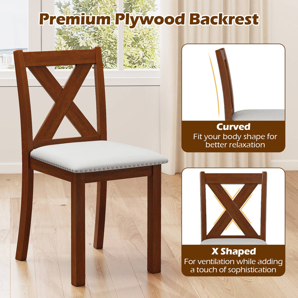 Wooden Dining Chair Set of 2, Padded Seat, Curved Back – Beige
