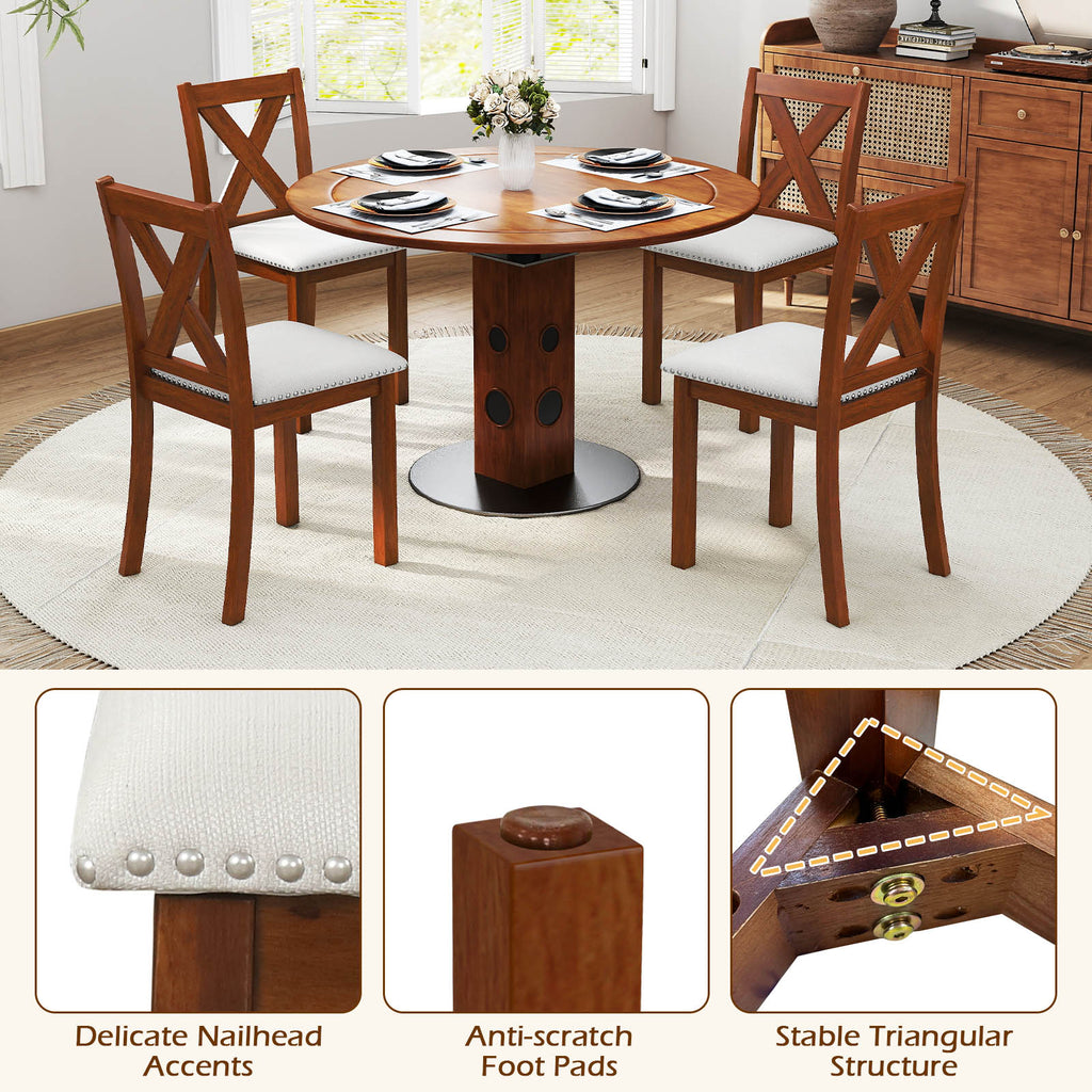 Wooden Dining Chair Set of 2, Padded Seat, Curved Back – Beige