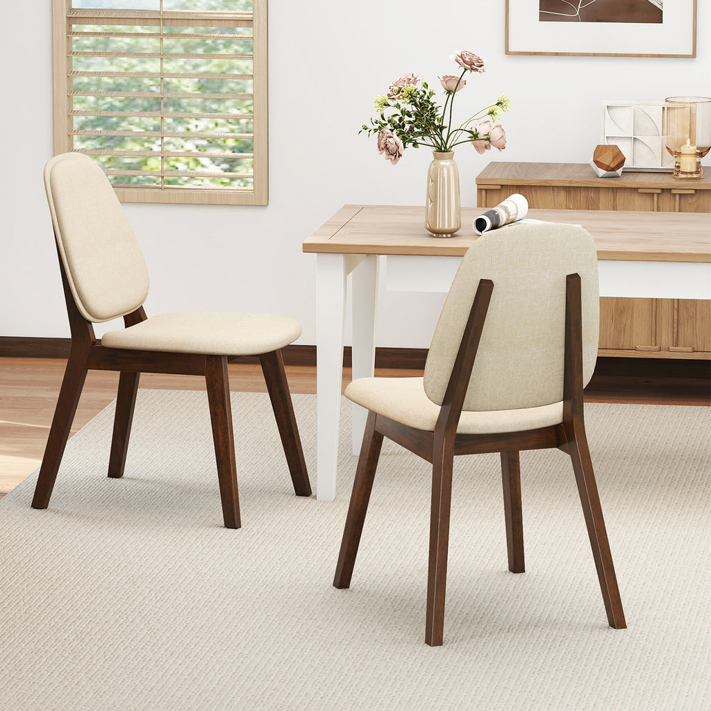 Wooden Dining Chair Set of 2 Mid-Century Modern Upholstered – Brown