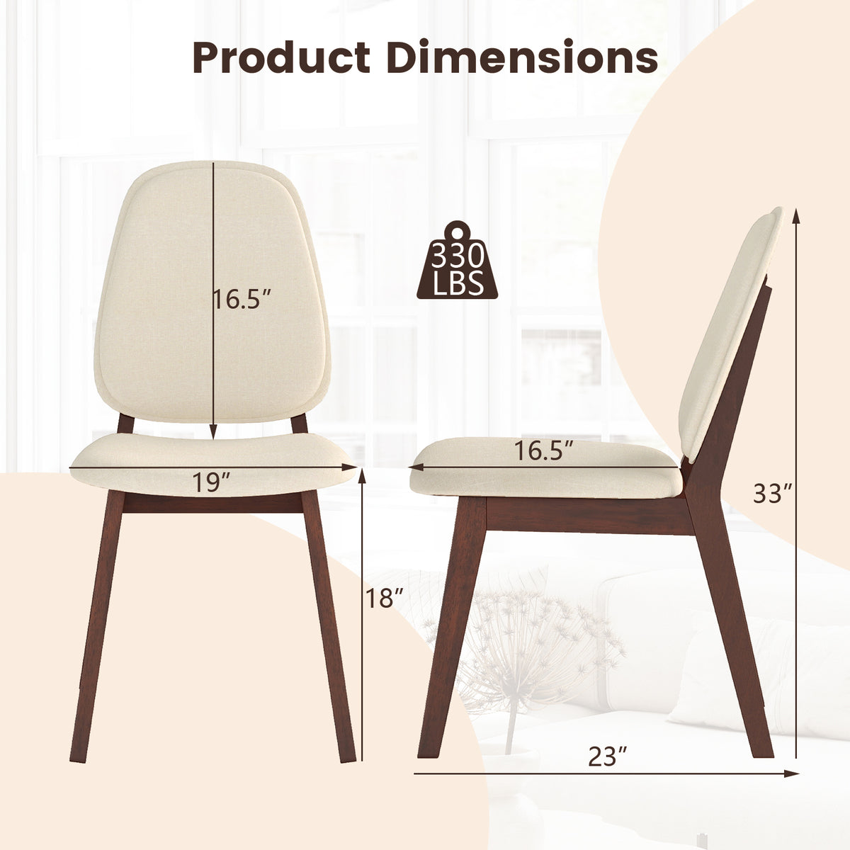 Wooden Dining Chair Set of 2 Mid-Century Modern Upholstered – Brown