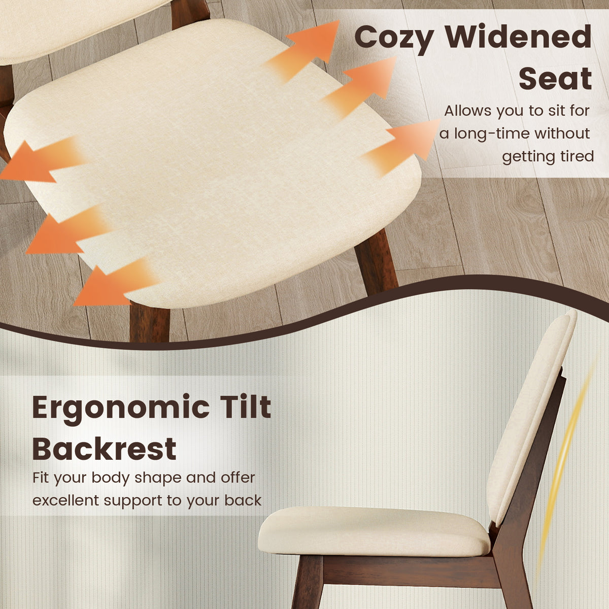 Wooden Dining Chair Set of 2 Mid-Century Modern Upholstered – Brown