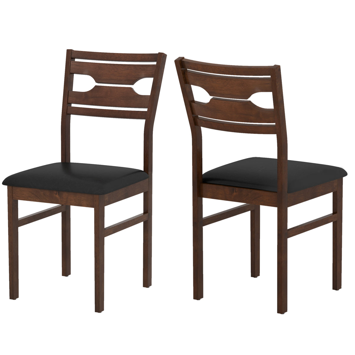 Wooden Dining Chair Set of 2, PU Leather Padded Seat - Black