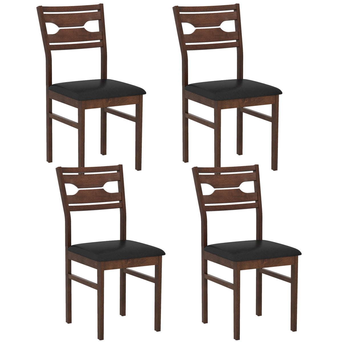 Wooden Dining Chair Set of 2, PU Leather Padded Seat - Black