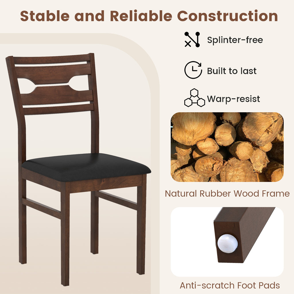 Wooden Dining Chair Set of 2, PU Leather Padded Seat - Black