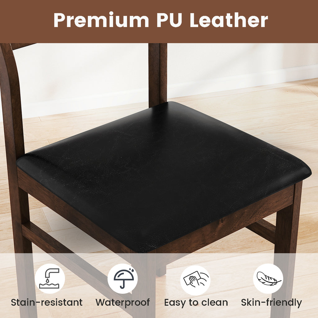 Wooden Dining Chair Set of 2, PU Leather Padded Seat - Black