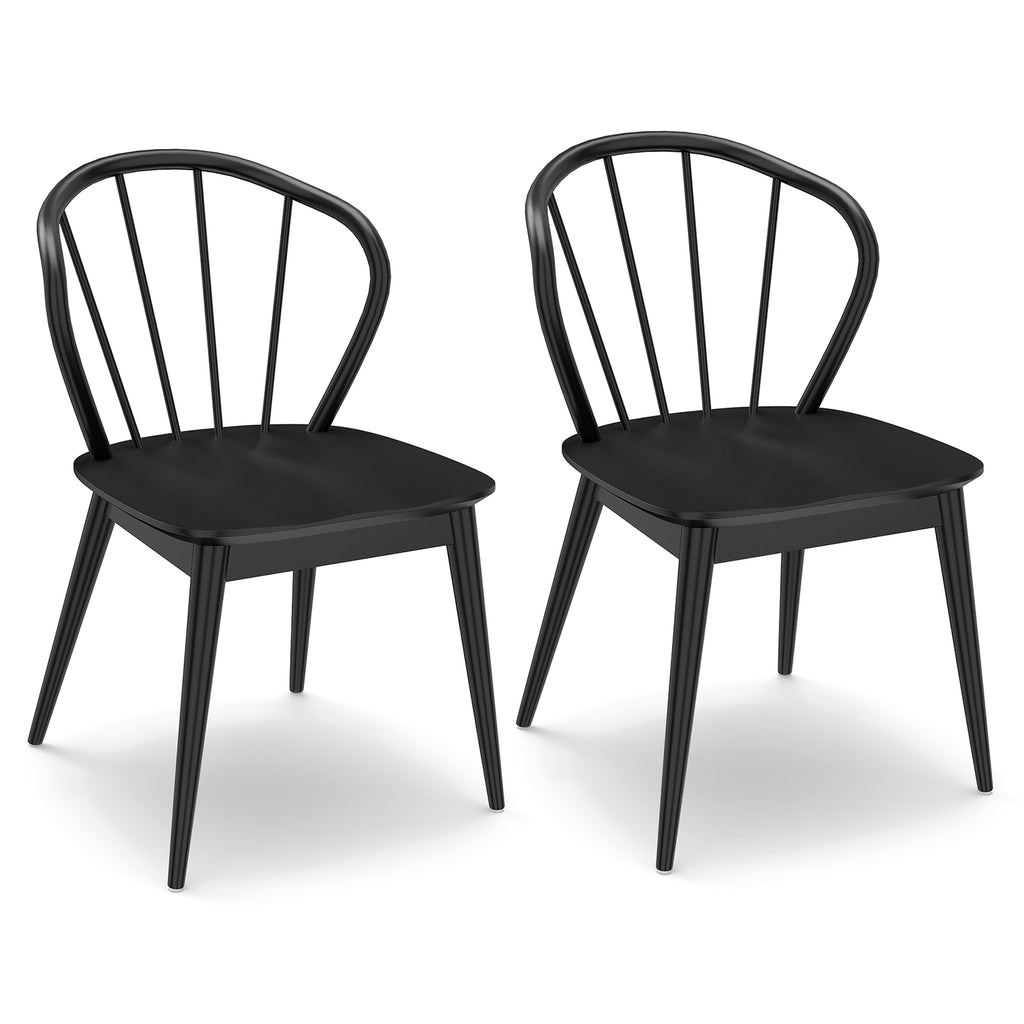 Wooden Dining Chair Set of 2 - Curved Backrest, Black