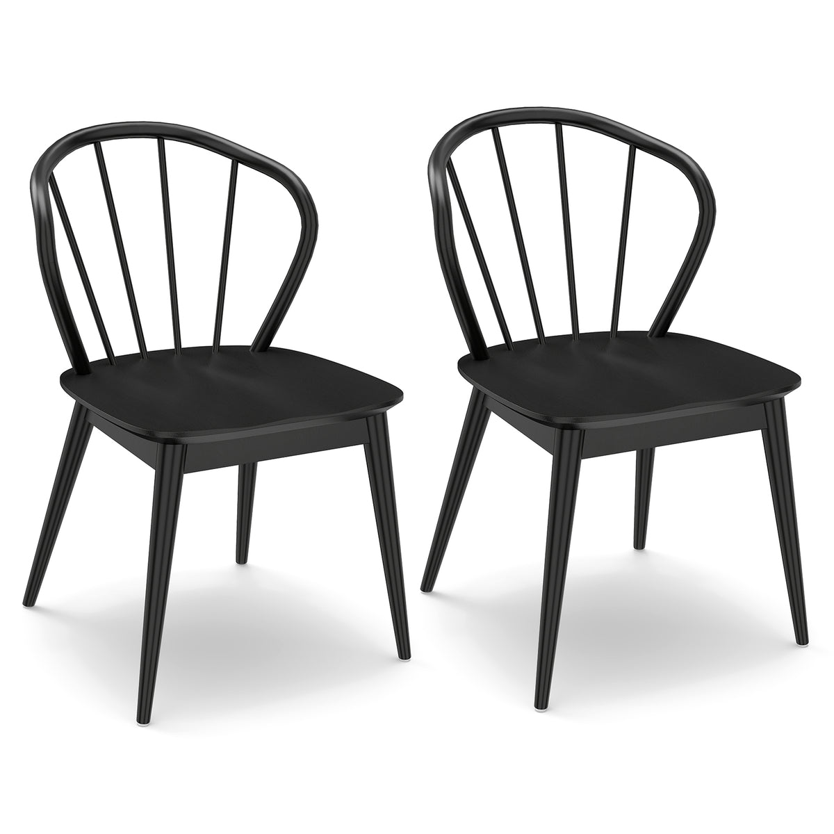 Wooden Dining Chair Set of 2 - Curved Backrest, Black