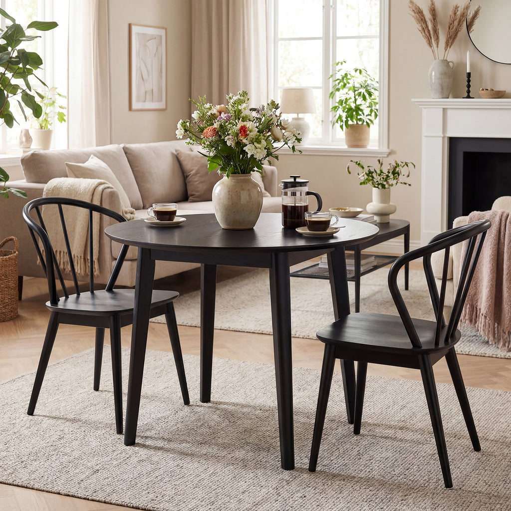 Wooden Dining Chair Set of 2 - Curved Backrest, Black