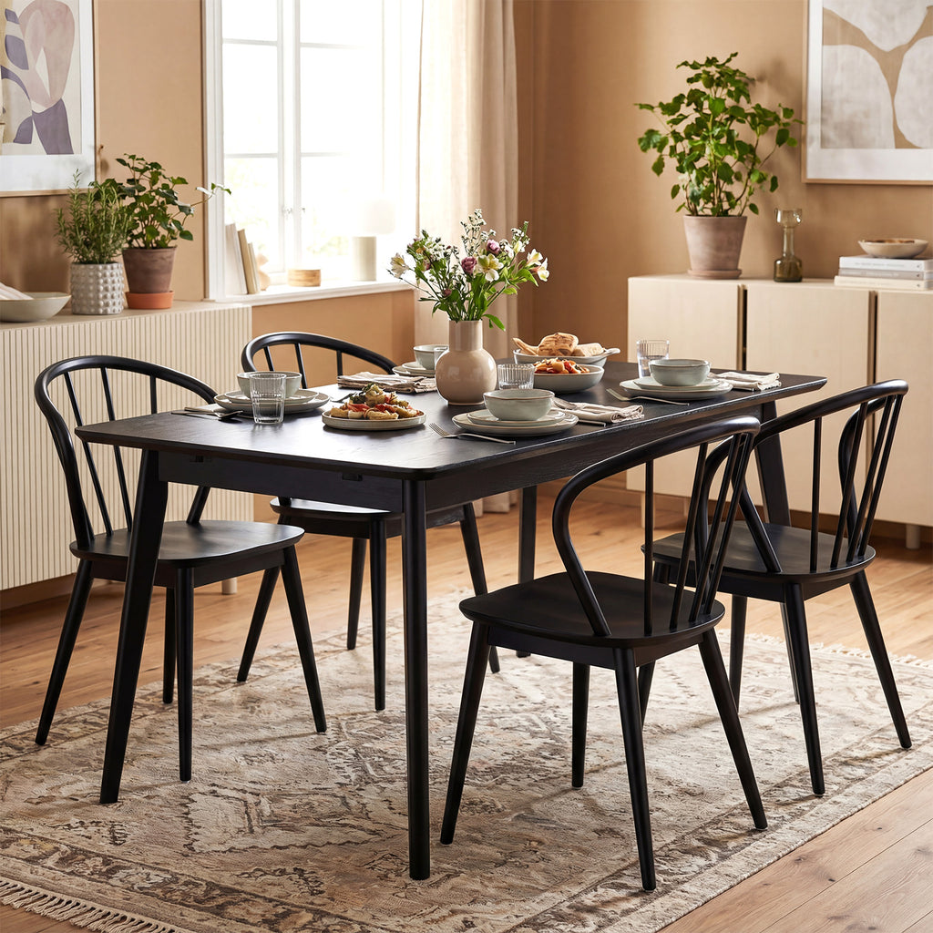 Wooden Dining Chair Set of 2 - Curved Backrest, Black