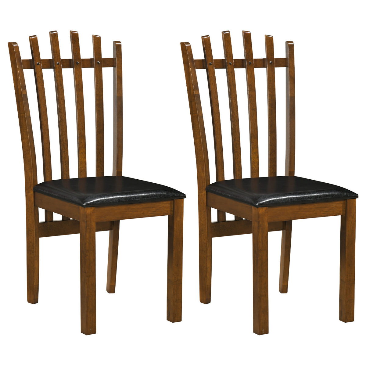 Wooden Dining Chair Set of 2, Black - PU Leather Seat