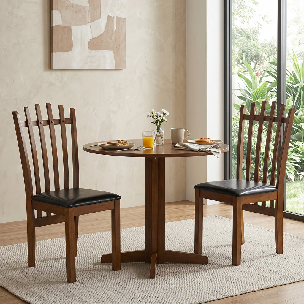 Wooden Dining Chair Set of 2, Black - PU Leather Seat