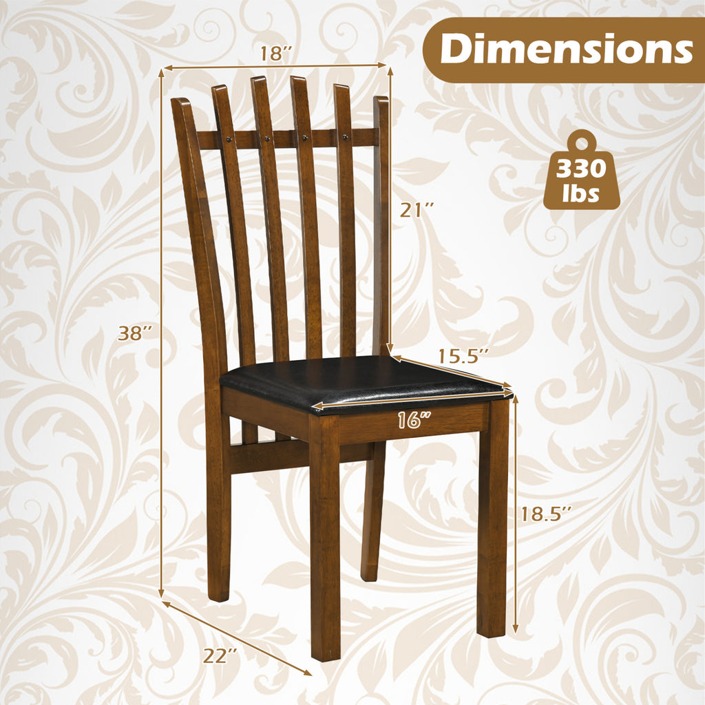 Wooden Dining Chair Set of 2, Black - PU Leather Seat