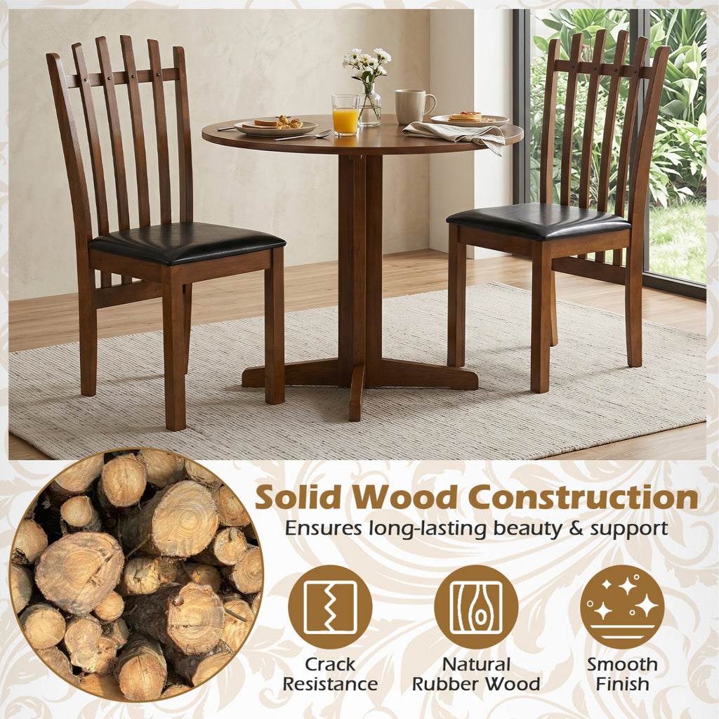Wooden Dining Chair Set of 2, Black - PU Leather Seat