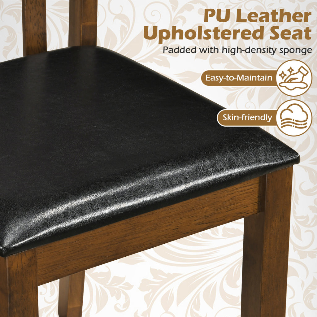 Wooden Dining Chair Set of 4, Black - PU Leather Seat