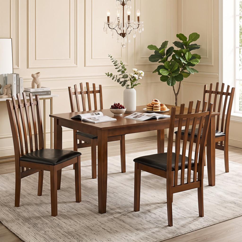 Wooden Dining Chair Set of 4, Black - PU Leather Seat